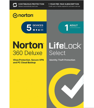Norton 360 Deluxe with LifeLock Select – 1-Year / 5-Device – USA